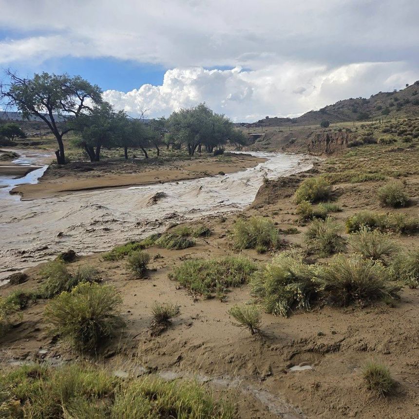 Flooding is seen in the Crownpoint District of New Mexico in an image posted by the Navajo Police Department on Tuesday.