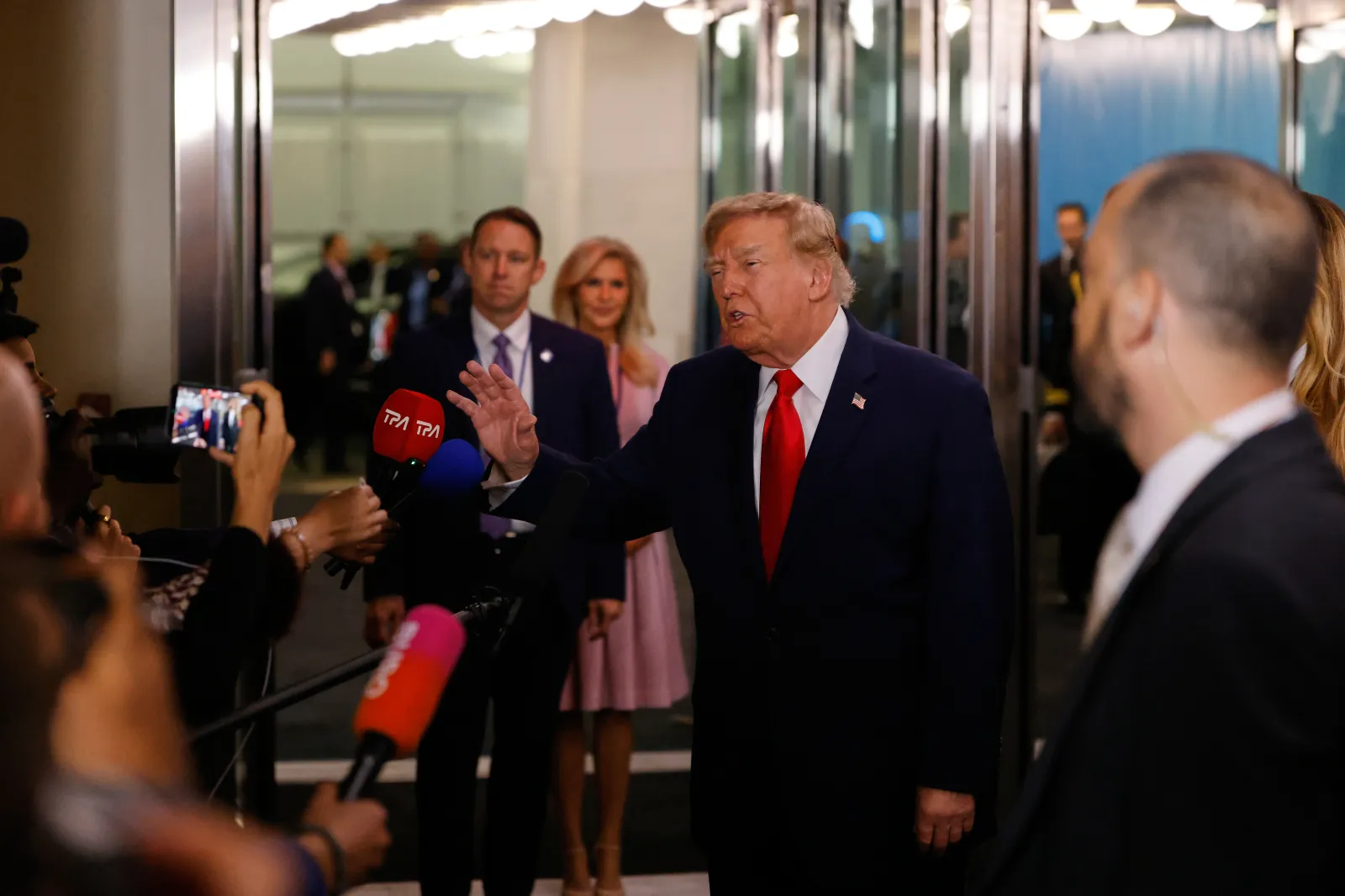 United States President Donald Trump speaks to the media as he arrives for the 81st session of the United Nations General Assembly at United Nations headquarters, Tuesday, September 22, 2026.