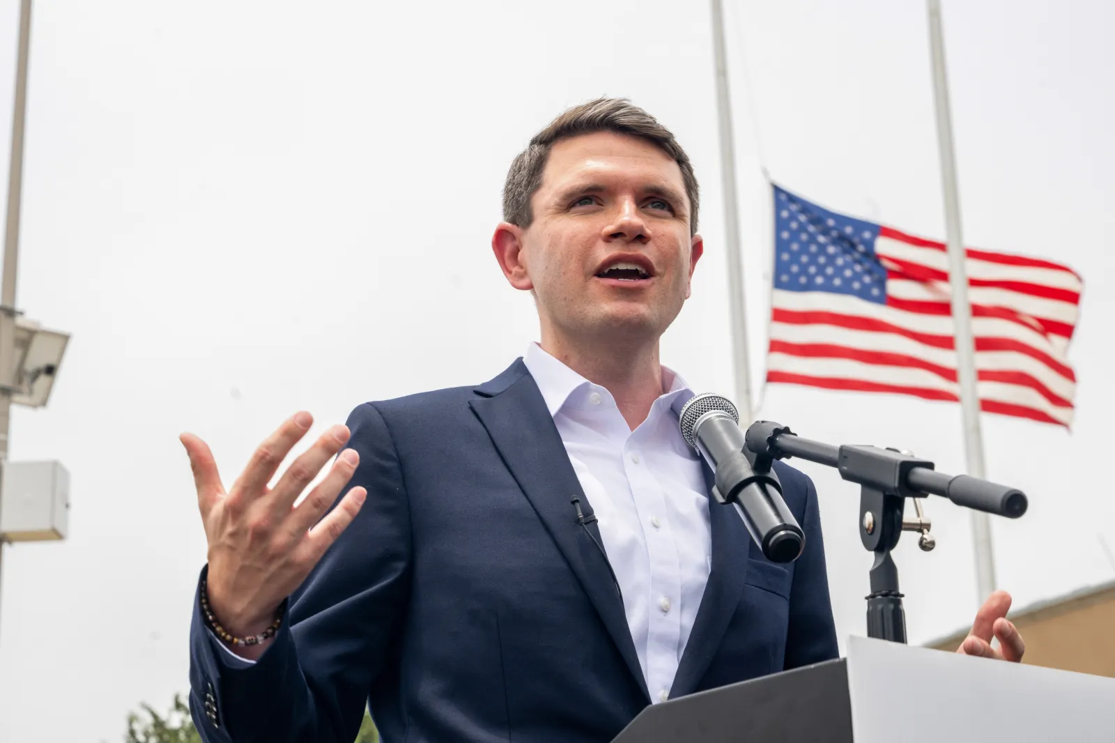 Democratic U.S. Senate candidate James Talarico speaking during a “Talarico for Texas: Frontera Tour” campaign news conference at the U.S. Customs and Border Protection - World Trade Bridge on July 14, 2026 in Laredo, Texas. (Photo by Brandon Bell/Getty Images)