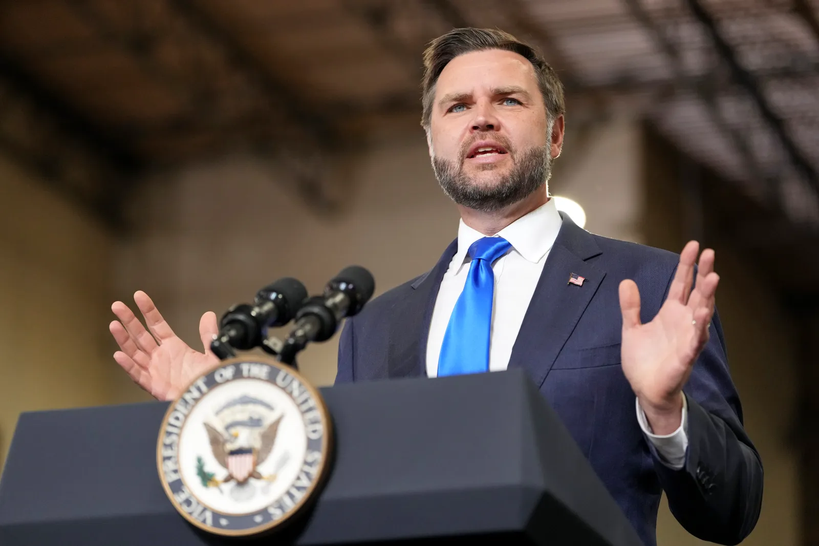 Vice President JD Vance speaks during an event at Webco Manufacturing on September 14, 2026, in Olathe, Kansas. (Photo by Mark Schiefelbein-Pool/Getty Images)