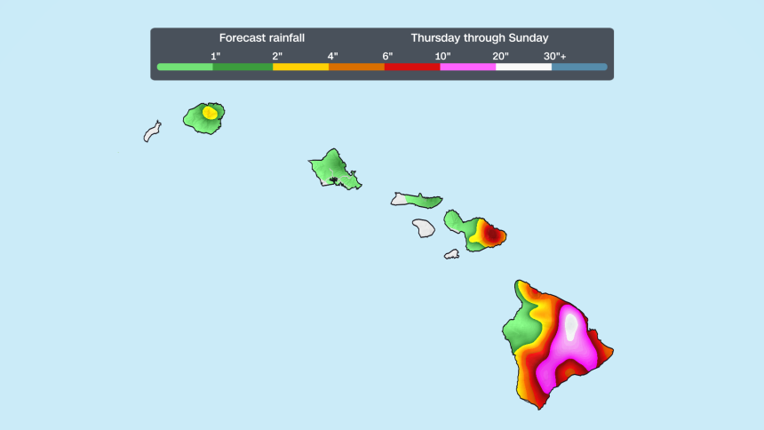 Rainfall forecast from Thursday through Sunday.