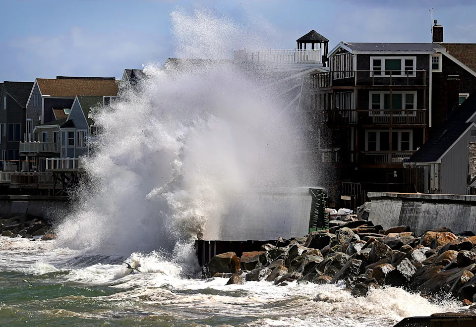 Scituate, MA - September 24: A wave crashes over an unfinished seawall near Oceanside Drive on September 24, 2026. (Photo by David L. Ryan/The Boston Globe via Getty Images)