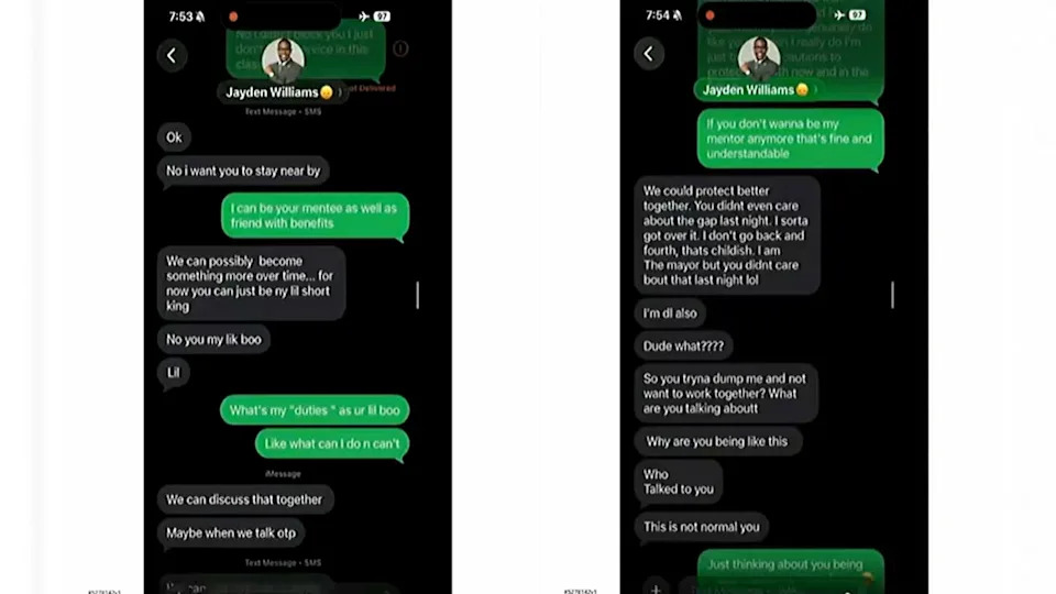 screenshots of texts between jayden williams and teen