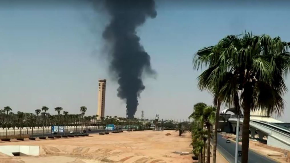 Flames and large plume of black smoke seen rising near Riyadh airport