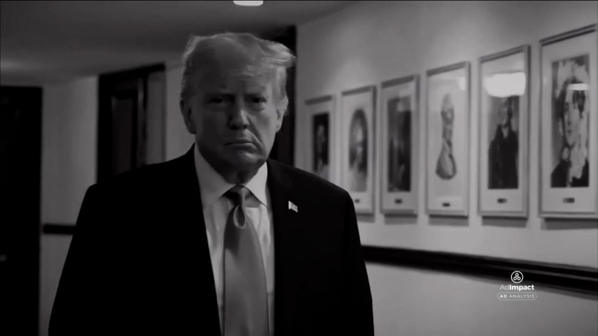 President Donald Trump appears in a television ad.