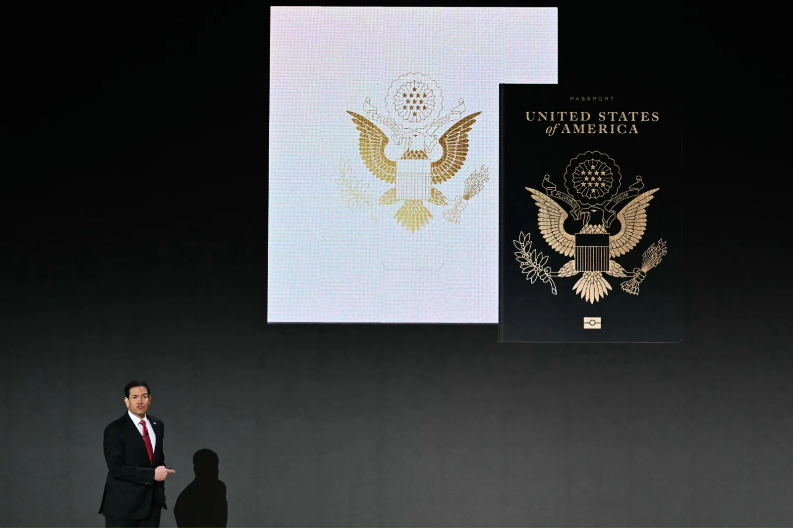 Marco Rubio unveils the new U.S. passport and application process at the Andrew W. Mellon Auditorium in Washington, D.C., on September 29, 2026.