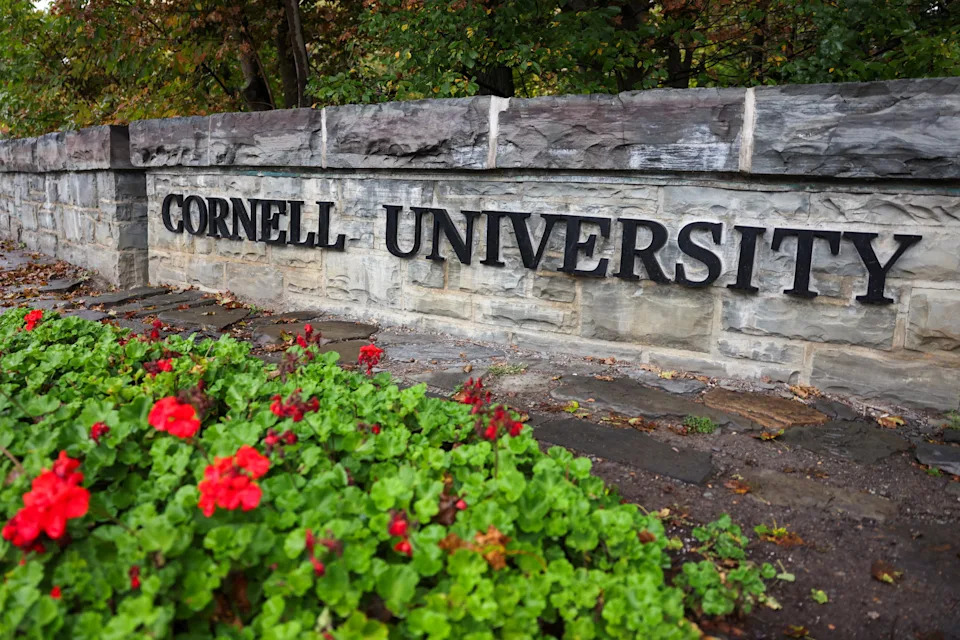 A sign marks the entrance of the Cornell University campus in Ithaca, New York, US, October 1, 2026.